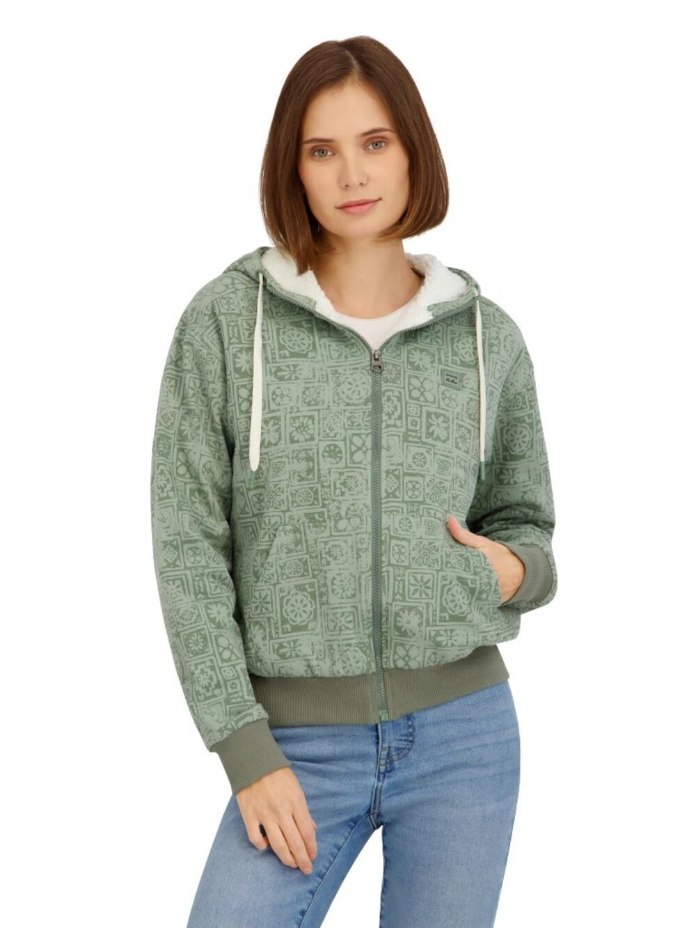 New $90 Billabong Full Zip Oversized Sherpa Lined Hoodie Olive Jacket Size XL
